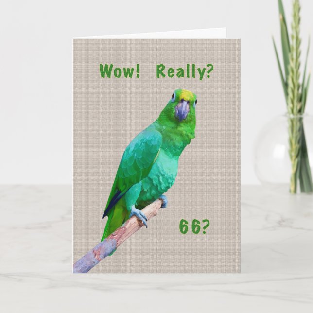 Tarjeta Birthday,  66th, Green Macaw Parrot on a Limb (Anverso)