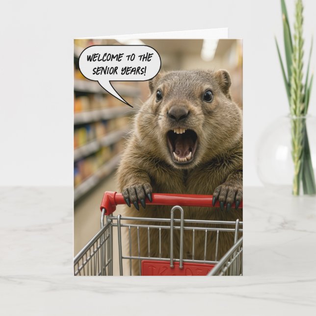 Tarjeta Birthday Angry Ground Hog Grocery Shopper (Anverso)