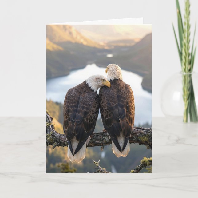 Tarjeta Birthday Bald Eagles Overlooking a Valley (Anverso)