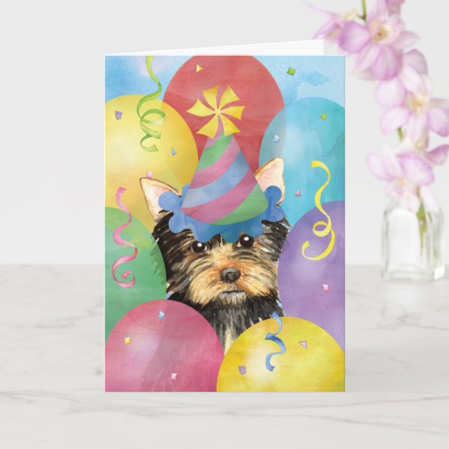 Tarjeta Birthday Balloons Yorkie (Orquídea)