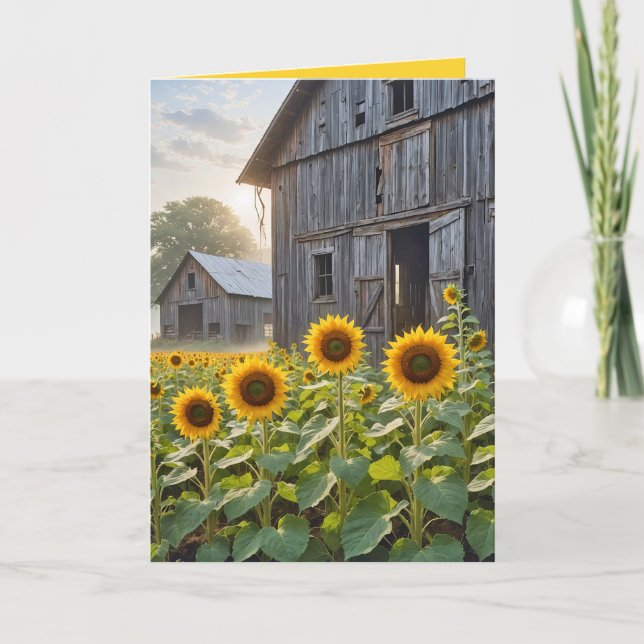 Tarjeta Birthday Barn Sunflowers (Anverso)