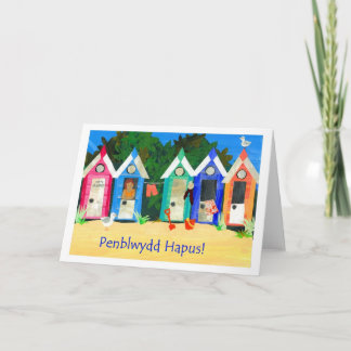 Tarjeta Birthday Beach Huts - Saludo galés