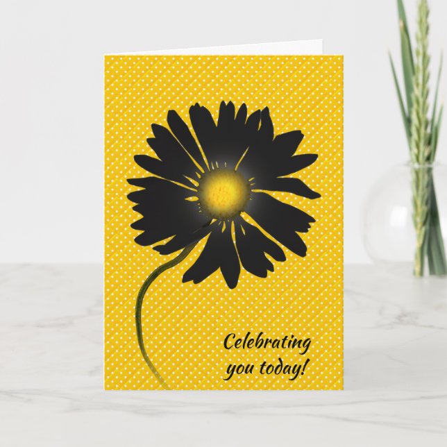Tarjeta Birthday Black Daisy On Polka Dots (Anverso)