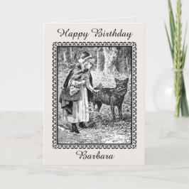 Tarjeta Birthday Black white Drawing Riding Hood With Wolf
