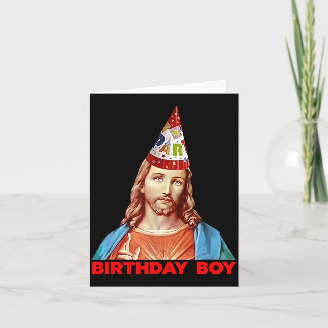 Tarjeta Birthday Boy Jesus Funny Christmas Party Hat  (Anverso)