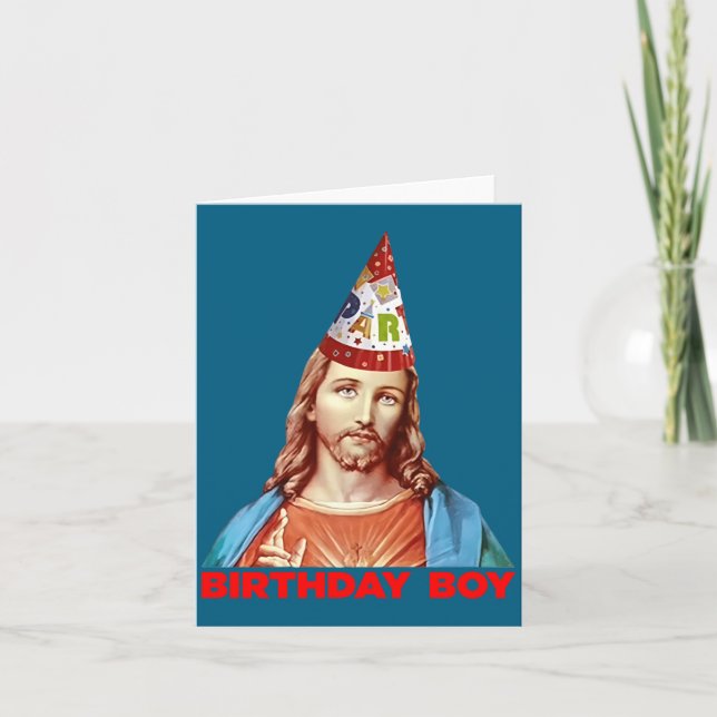 Tarjeta Birthday Boy Jesus Funny Christmas Party Hat Long  (Anverso)