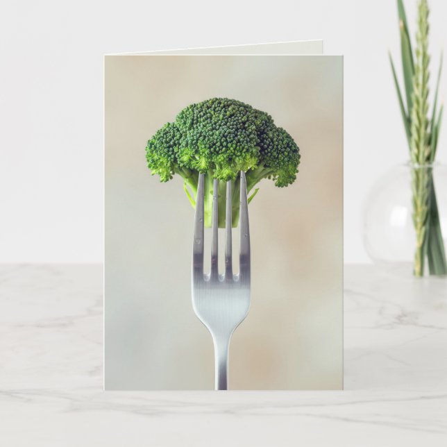 Tarjeta Birthday Broccoli Floret On a Fork  (Anverso)