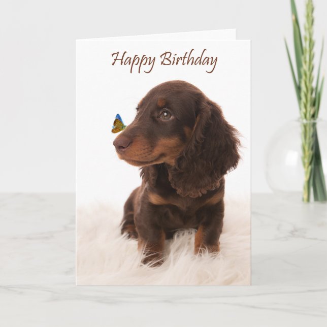 Tarjeta Birthday card dog with butterfly on nose (Anverso)