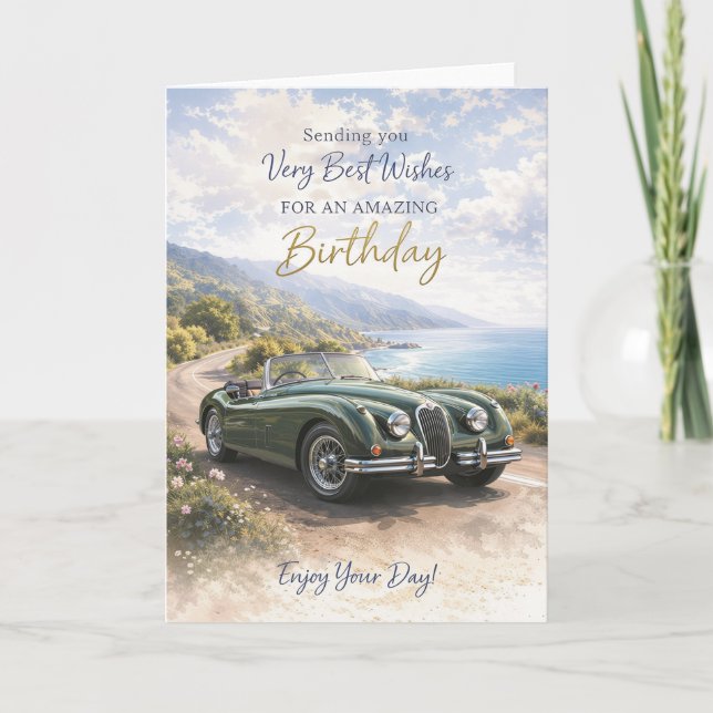 Tarjeta Birthday Card for Him or Her – Classic Car Design (Anverso)