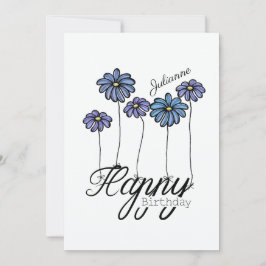 Tarjeta Birthday Card w Blue Flower Balloons and Name