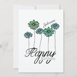 Tarjeta Birthday Card w Green Flower Balloons and Name
