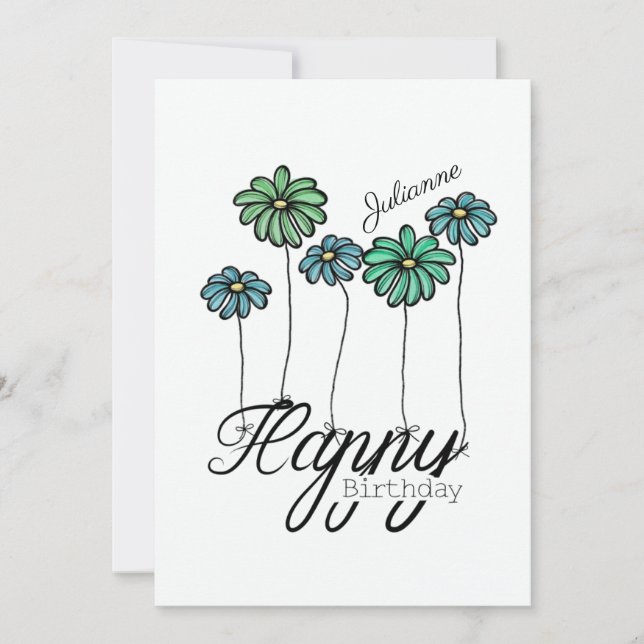 Tarjeta Birthday Card w Green Flower Balloons and Name (Anverso)