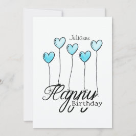 Tarjeta Birthday Card w Light Blue Heart Balloons And Name