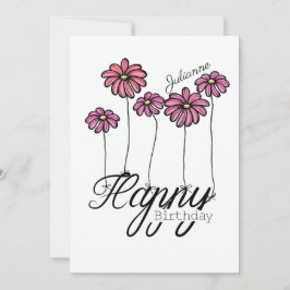 Tarjeta Birthday Card w Pink Flower Balloons and Name