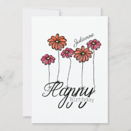 Tarjeta Birthday Card w Red Flower Balloons and Name