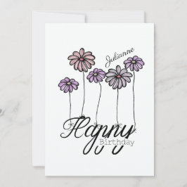 Tarjeta Birthday Card w Rosé Flower Balloons and Name