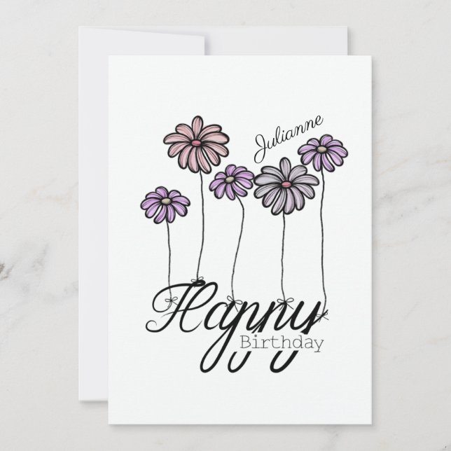 Tarjeta Birthday Card w Rosé Flower Balloons and Name (Anverso)