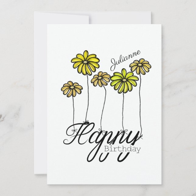 Tarjeta Birthday Card w Yellow Flower Balloons and Name (Anverso)
