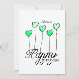 Tarjeta Birthday Card With Green Heart Balloons And Name
