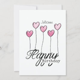 Tarjeta Birthday Card With Pink Heart Balloons And Name