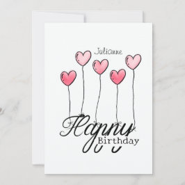 Tarjeta Birthday Card With Red Heart Balloons And Name
