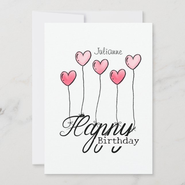 Tarjeta Birthday Card With Red Heart Balloons And Name (Anverso)