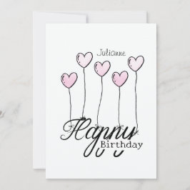 Tarjeta Birthday Card With Rosé Heart Balloons And Name