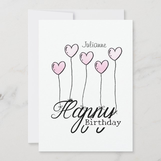 Tarjeta Birthday Card With Rosé Heart Balloons And Name (Anverso)