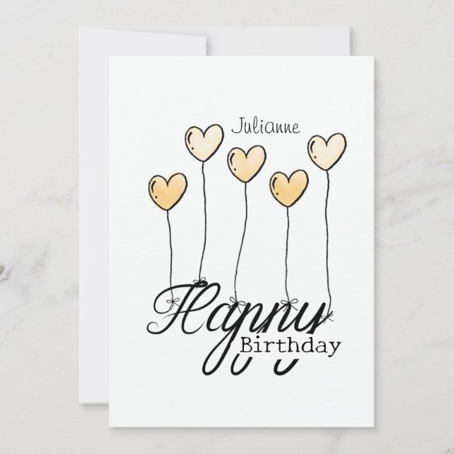 Tarjeta Birthday Card With Yellow Heart Balloons And Name (Anverso)