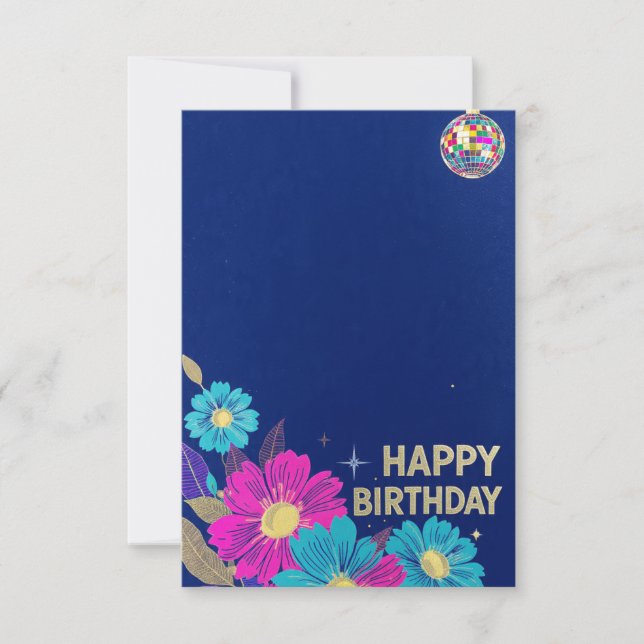 Tarjeta birthday cards blue modern flowers retro (Anverso)