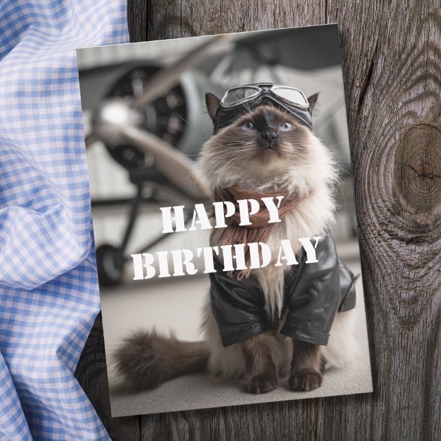 Tarjeta Birthday Cat Pilot Airplane Cool Funny Aviation (Subido por el creador)