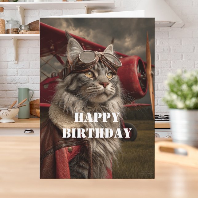 Tarjeta Birthday Cat Pilot Airplane Cool Funny Aviation (Subido por el creador)