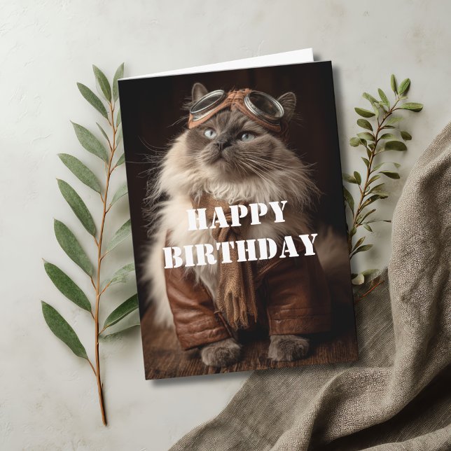Tarjeta Birthday Cat Pilot Aviator Cool Funny Aviation (Subido por el creador)