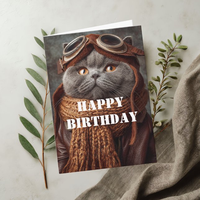 Tarjeta Birthday Cat Pilot Aviator Cool Funny Aviation (Subido por el creador)