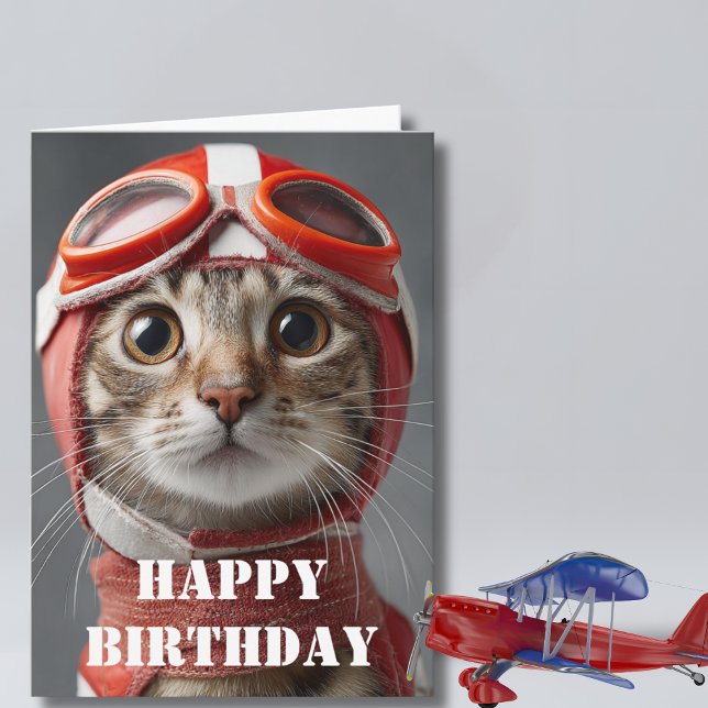 Tarjeta Birthday Cat Pilot  Funny Aviator Cool Aviation (Subido por el creador)