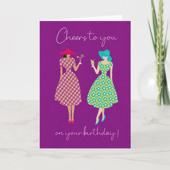 Tarjeta Birthday Cheers Women with Drinks Card (Anverso)
