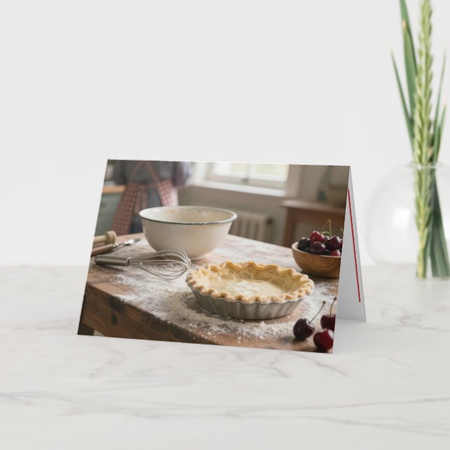 Tarjeta Birthday Cherry Pie In a Retro Kitchen (Anverso)