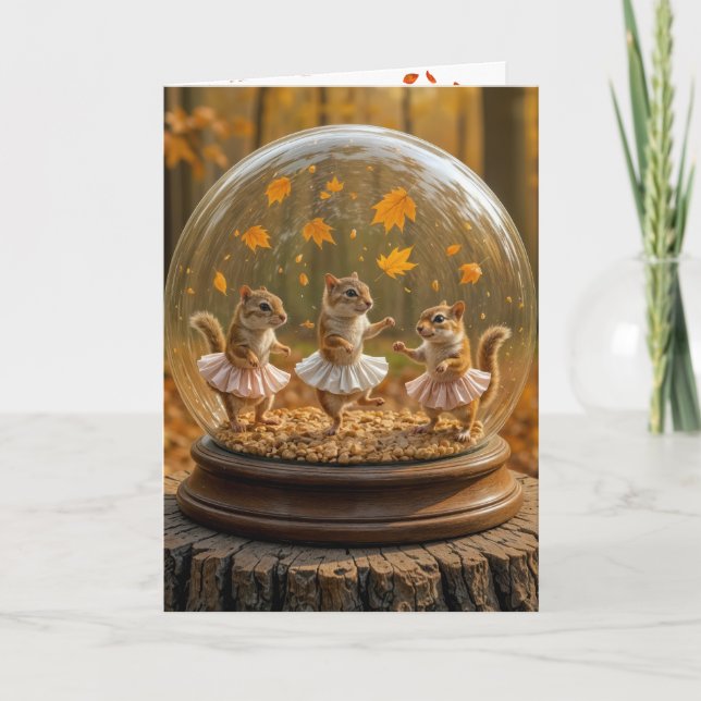 Tarjeta Birthday Chipmunks Dancing In a Glass Globe (Anverso)
