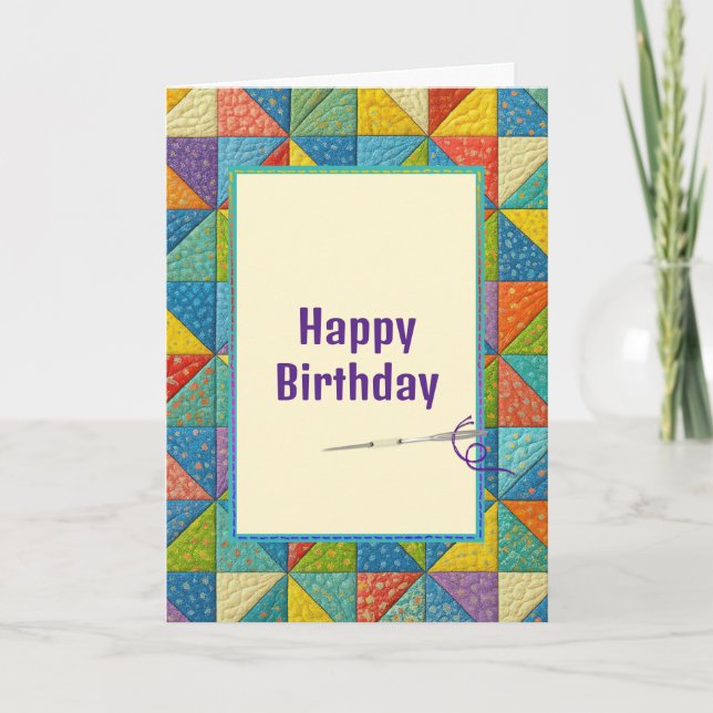 Tarjeta Birthday Colorful Pinwheel Quilt Design (Anverso)