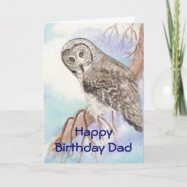 Tarjeta Birthday Dad, Father Great Gray Owl, Bird Nature (Anverso)