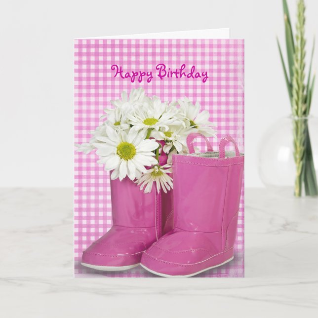 Tarjeta birthday daisies in pink boots (Anverso)