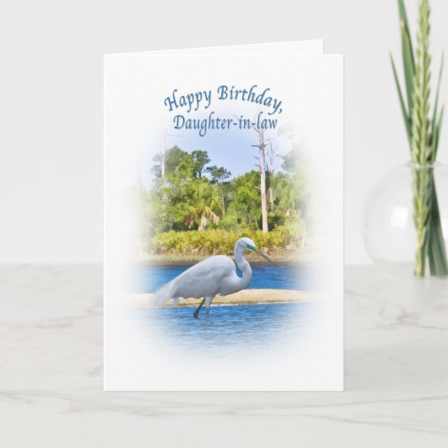 Tarjeta Birthday, Daughter-in-law, Great Egret (Anverso)