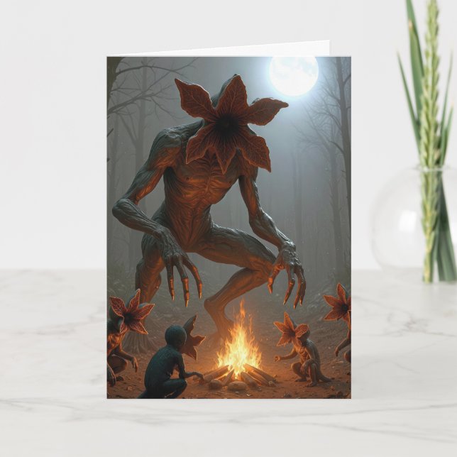 Tarjeta Birthday Demogorgon Creatures Around a Campfire (Anverso)