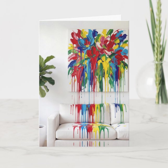 Tarjeta Birthday Dripping Abstract Canvas Art (Anverso)