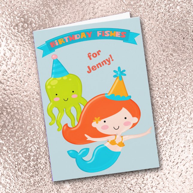 Tarjeta Birthday Fishes Mermaid Personalized Card (Subido por el creador)