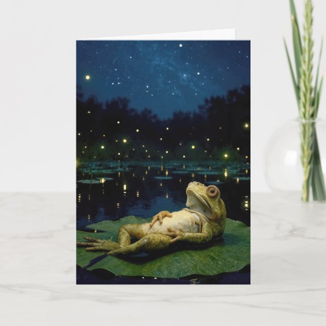 Tarjeta Birthday Frog Staring at Stars and Fireflies (Anverso)