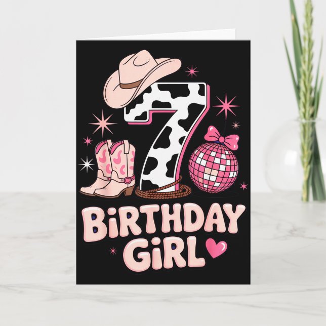 Tarjeta Birthday Girl 7 Cowgirl Party Outfit Fun Disco The (Anverso)