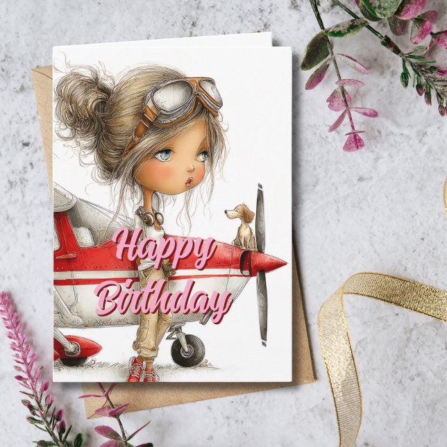 Tarjeta Birthday Girl Pilot Co-pilot dog & Cessna Airplane (Subido por el creador)