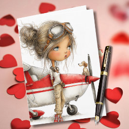 Tarjeta Birthday Girl Pilot Co-pilot dog & Cessna Airplane
