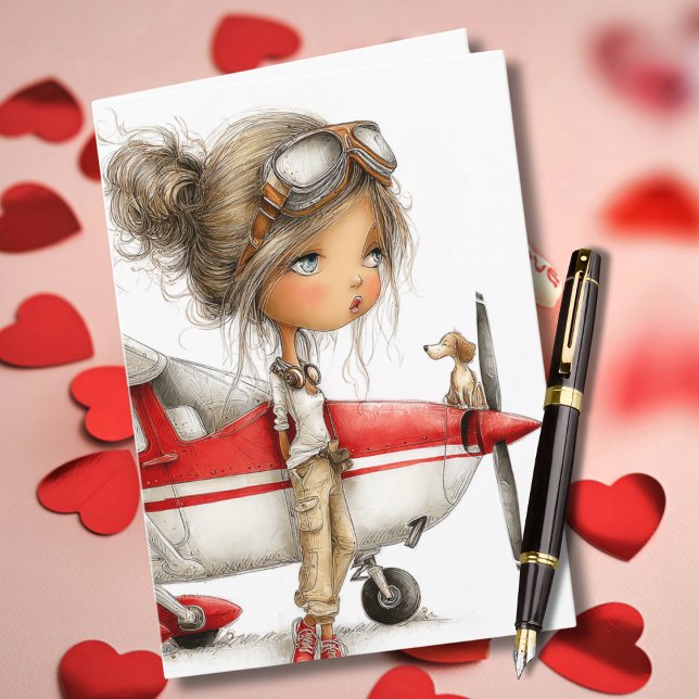 Tarjeta Birthday Girl Pilot Co-pilot dog & Cessna Airplane (Subido por el creador)